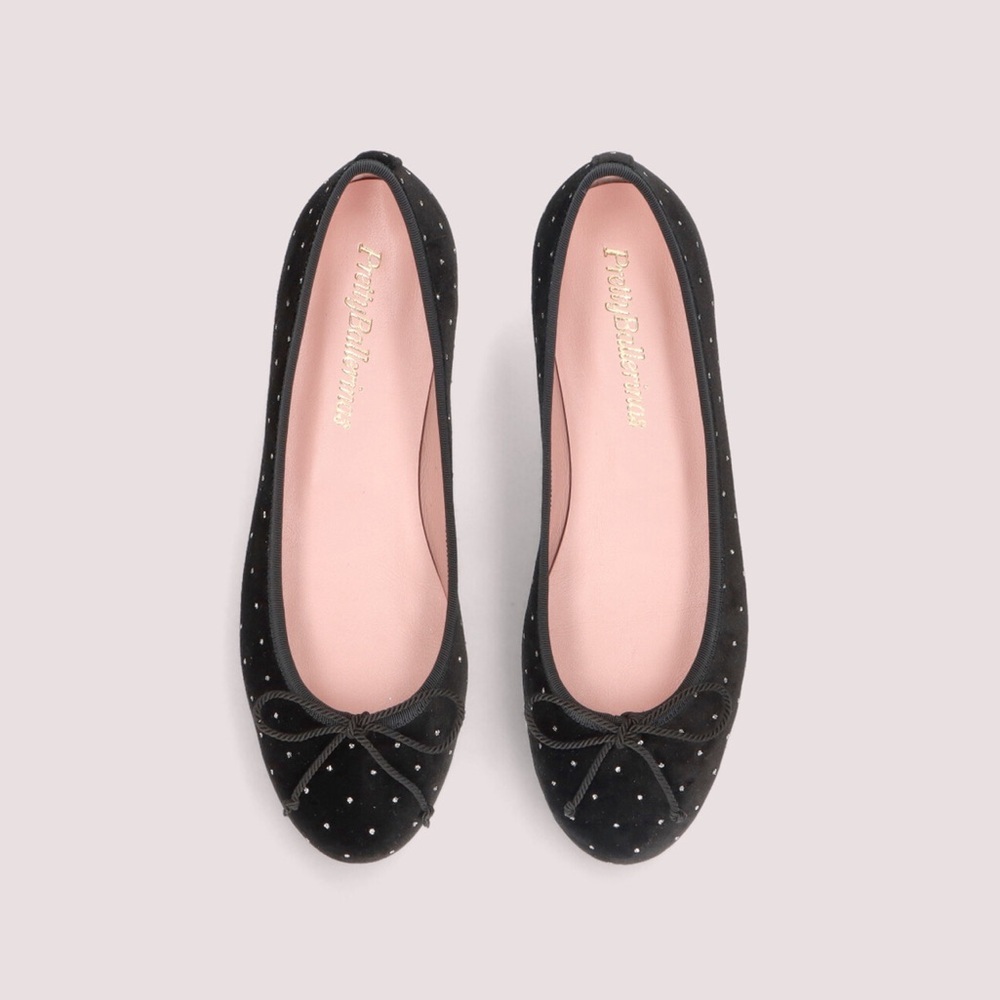 NWOB Pretty Ballerinas ‘Shirley’ Black Suede Studded Ballet Flats